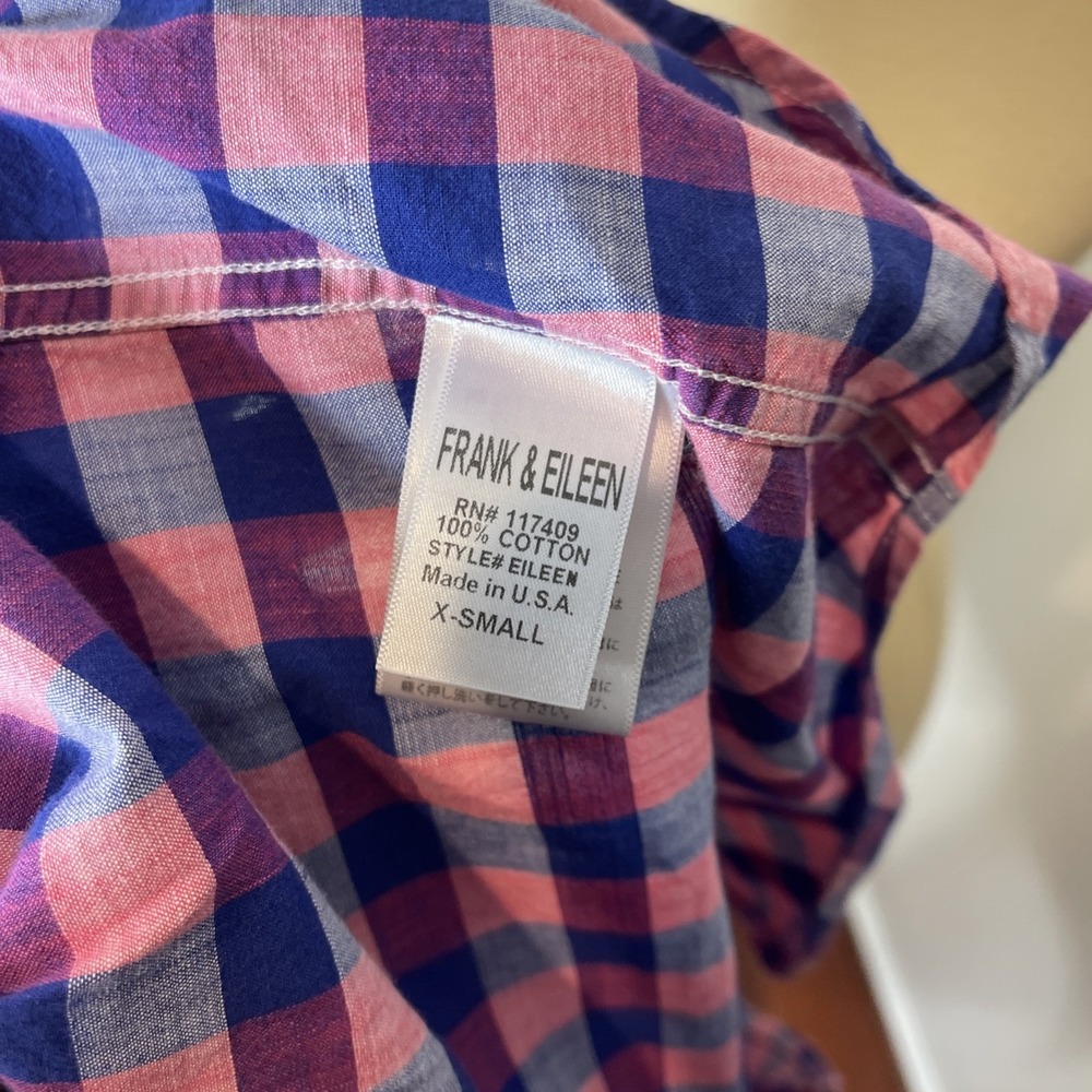 Frank & Eileen "Eileen" Cotton Long Sleeve Pink Blue Button-front Oxford XS - Picture 9 of 9